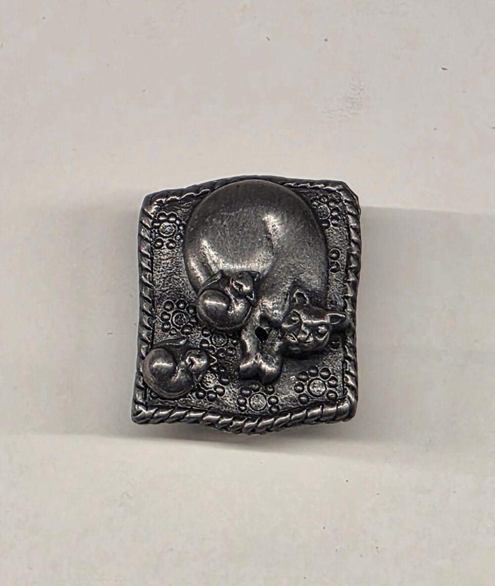 Torino Pewter Cat Trinket Box Brooch & Earrings Set Vintage Figural Jewelry